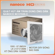 Quạt thông gió âm trần dùng ống dẫn Nanoco NCV2020-C16W NCV2020-C 18W motor dây đồng bạc đạnquạt hút