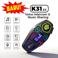 【K31 BARU】Motorcycle Intercome Helmet Headset Full Duplex intercom Music Sharing FM BT6.0 RGB Lights