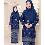 Navy Blue Baju Kurung Corak Songket Bunga Tabur  Baju Raya 2025