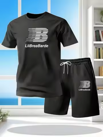 New Men's Summer Short Sleeved T-shirt Set Fashion Two-piece Sportswear Casual Shorts Sportswear Men