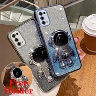 Glitter Plating Casing for OPPO RENO 5 5g oppo RENO 4 4g reno5 5g Soft Phone Case Silicone shockproof Cover with Astronaut Stand Holder for Girl Cases