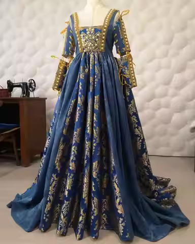 Historical 15th Century Blue Italian Renaissance Dress Borgia Costume Dress Medieval Vintage Court F