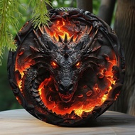 Inferno Dragon 2D Aluminum Wall Art, Weather-Resistant 3D Fiery Halloween & Christmas Decor Gift