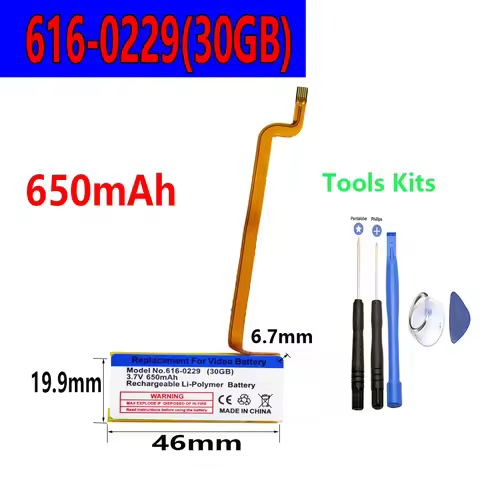 650mAh 616-0229 Battery For Apple iPod G5 Classic 6th 7th Video 30GB 120GB 160GB 256GB A1036 A1136 A