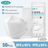 Cofoe 4Ply KN95 3D หน้ากากปากปลาแบบใช้แล้วทิ้งหน้ากากป้องกันไวรัสป้องกันฝุ่นละออง4ชั้น KF94หน้ากากสำ