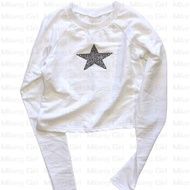 Vintage Rhinestones Stars Print Women Tops Fairy Grunge Grap Long Sleeve Regular Length Slim Fit Oth