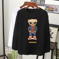  T-shirt viral teddy bear denim wear lengan panjang perempuan laki grafik long sleeve women men/Muslimah