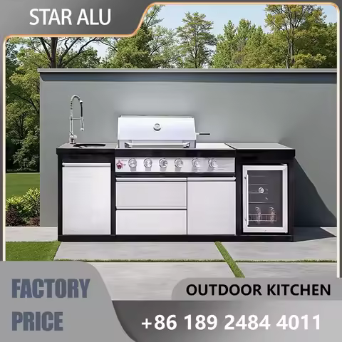 Modular Outdoor Kitchen Set with 304 Stainless Steel Gas Grill, Sink & Storage Cabinets - Complete B