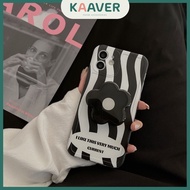HITAM Kaaver - Flower Stripes Popsocket Soft Case iPhone 14 15 Pro Max Plus+/ Black Flower Line Popsocket iPhone Case