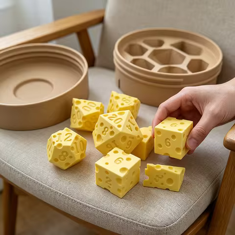 Irregular Cheese Dice Portable Boxed Dice 3d Printing 7 Digital Cheese Dice Portable Dice Board Game
