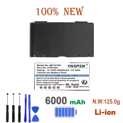 6000mAh Game Console Battery For Nintendo:C/CTR-A-AB CTR-003 3DS CTR-001 MIN-CTR-001 6000mAh/22.2Wh 