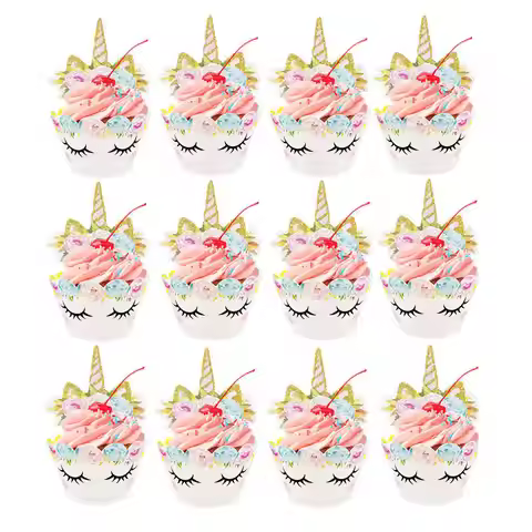 Rainbow Unicorn Cupcake Wrappers Cake Topper Unicorn Birthday Party Cake Decorations Kids Baby Showe