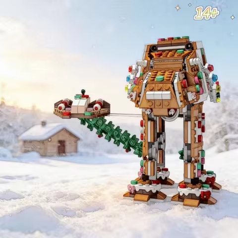 Christmas Gingerbread Snowspeeder AT-AT Addon Spaceship Building Blocks 697PCS Festive DIY Assembly 