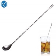 K-MART - 1件30cm 長-304不銹鋼-細螺絲紋吧匙-雞尾酒攪拌調酒棒淚滴酒吧調酒勺 304不銹鋼雞尾酒攪拌調酒棒 鍍銀-不銹鋼攪拌匙棒 飲料調酒棒 長飲攪攪棍棒 酒吧雞尾酒果汁冷飲攪拌勺飲