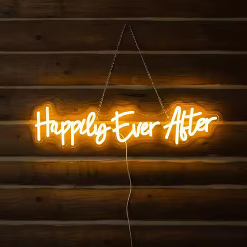 Happy Ever After LED Neon Sign | USB Powered Warm Glow Acrylic Decor Wedding Celebrations, Party Bac