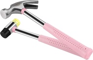 8oz Hammer 2-Piece Small Claw Hammer & Rubber Mallet HammerHammer Set(Pink)
