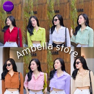 💜Ambella💜 เสื้อครอป คอปกแขนยาว กระดุมติด สีพื้นสวยงาม ครอปคอปก เสื้อเชิ้ตแขนยาวผู้หญิง เสื้อผ้าผู้หญิง crop top fashion