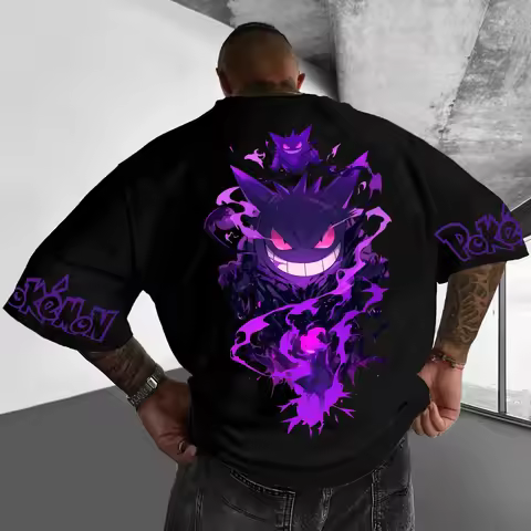 Pokémon Animation Derivatives Genger Printing T-shirt Men's and Women's 2025 Summer Oversize Loose C