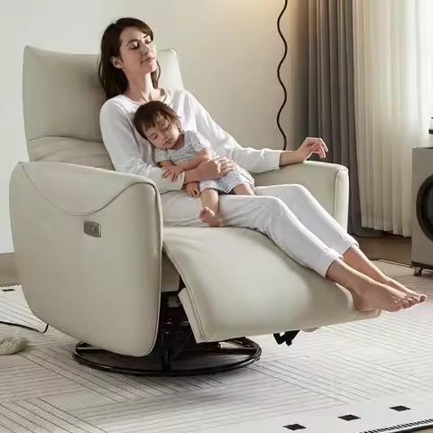 Power Recliner Rocker Chair with Swivel & Glider, Leather Upholstered Reclining Chair for Nursery & 