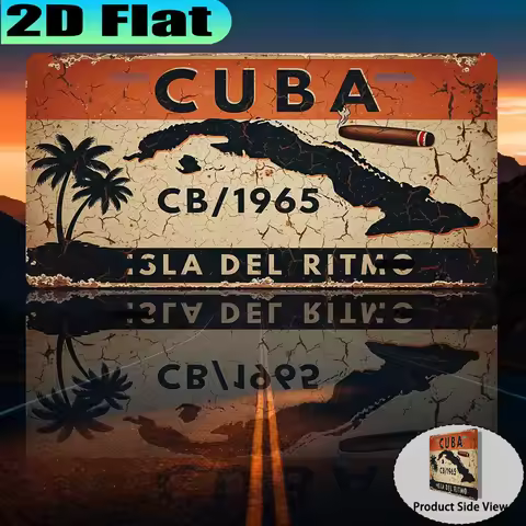 Cuba "Isla del Ritmo" CB/1965 Cigar 2D Flat Printing License Plate Style Metal Tin Sign, Caribbean I