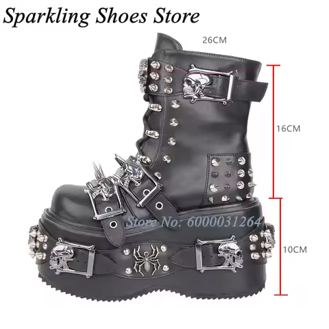 Punk Style Rivets Gothic Boots Skeleton Stud Round Toe Spiders Botas Rock And Roll Booties Y2k Man W