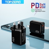 TOPZERO 65W GAN Charger Dual Ports Quick Charge 4.0 3.0 PD 3.0 UBS-C Type C Fast Charging For Huawei Samsung OPPO Phone iPhone 14 Pro Max Laptop Tablet Mobile Phone