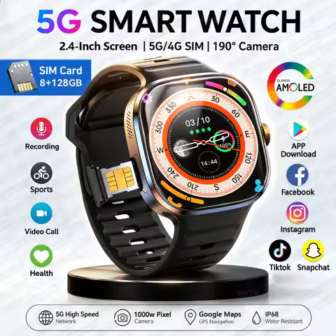 New 4G/5G Smart Watch 1000W Camera 128GB+8GB RAM 3D Map WiFi Password Unlock SIM Card Download APP H