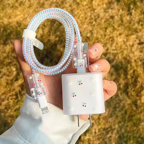 20W US Charger Protection Cover For iphone Cute Cherry USB Cable Winder Protector Shell Case For App