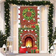 Cinnvoice Christmas Fireplace Backdrops Xmas Door Cover Classroom Christmas Door Decorations with 40