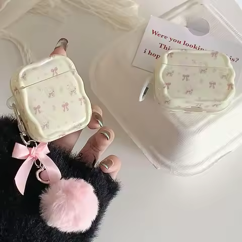 Korean INS Floral Bowkont Rabbit Fundas For AirPods Pro 2 Air pod 3 1 Flower Case Cute Plush Ball Pe