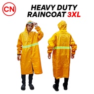 CN 'JIAOXIALA' Baju Hujan Kuning Lutut Panjang Tugas Berat Dengan Tudung & Jalur Keselamatan Reflekt