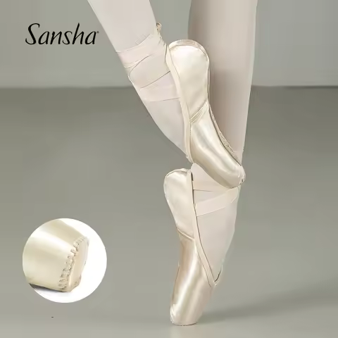Sansha Adult Kids Ballet EZZY Pointe Shoes Peach Satin Girls Women Professional Dance Shoes With Rib