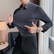 เสื้อผู้ชายผ้าไหมยืดแขนยาวเสื้อผ้าทำงานใหม่สำหรับนักธุรกิจสีทึบใหม่