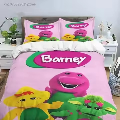Barney Friends Cute Cartoon Bedding Set Dinosaur Pattern Duvet Cover Pillow Case Boys Bedroom Double