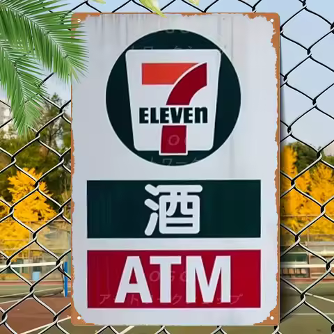 Vintage 7-Eleven ATM Metal Tin Sign - Retro Bar Plaque for Home, Office & Outdoor Decor, , Durable W