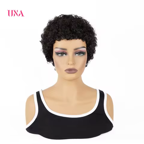 UNA Short Human Hair Wigs Non-Remy Human Hair Wigs 120% Density Curl Human Hair Afro Wigs For Full M