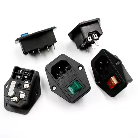 High quality Black Red 10A AC 250V 3 Terminal Power Socket with Fuse Holder Rocker Switch NEW AC Pow