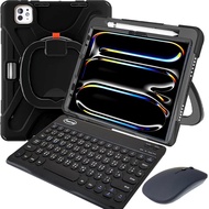 Powerway 適用於2024 iPad Pro 11吋(M4) 圓環型藍牙鍵盤保護殼套組 (含同色無線滑鼠) 輕巧便攜
