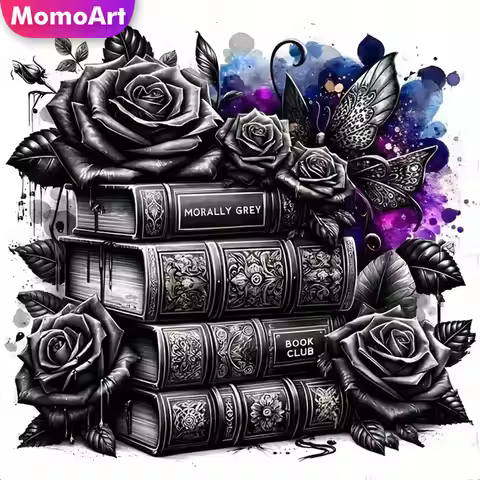 Momoart New Arrival DIY Diamond Mosaic Book Landscape Full Square Round Diamond Painting Black Rose 
