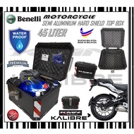 BENELLI SEMI ALUMINIUM WATERPPROOF TOP BOX 45LITER MOTORCYCLE HARD SHIELD TOP CASE KMN KALIBRE HIGH 