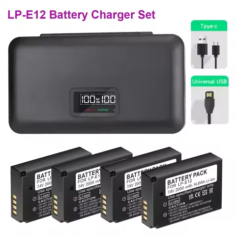 2000mAh LP-E12 LP E12 Battery + LCD USB 2 Slots Charger for Canon EOS M50 EOS M100 100D Kiss X7 Rebe
