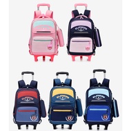 Trolley School Bag Primary School Beg Sekolah Roda Rolling Boy Girl Detachable Backpack Ransel with Wheels Lightweight Kids Birthday Gift Present  W1557