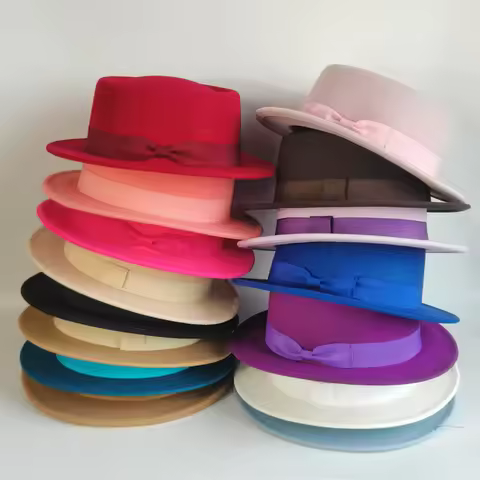 solid pork pie hat men Vintage fedora Hat woman turquoise fedora hat flat brim Felt hats 모자 Panama C