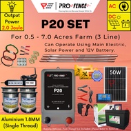 PRO FENCE P20 Energizer 1.8S Set for 0.5 - 7.0 Acres Aluminium Wire Solar Panel Electric Fence Set P