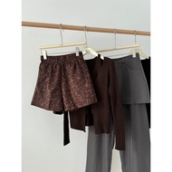 GRASS Super Slimmer Look Fashionable Leopard Print Elastic Shorts High Waist Wide Leg Pants [B0229]