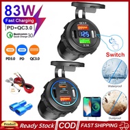 83W PD QC3.0 USB3.1A Car Fast Charger Socket with Voltmeter and Switch, 3/4Ports Fast Charger Socket