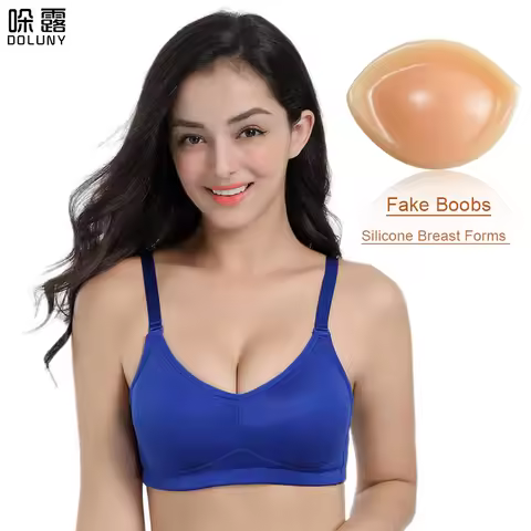 Silicone Breast Forms and the Blue Mastectomy Bra 95C has Pocket insert Artificial Fake Breast Prost
