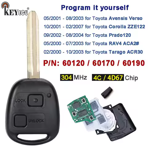 KEYECU AU P/N: 60120 / 60170 / 60190 for Toyota Corolla Rav4 Tarago Avensis Verso Prado120 Remote Ke
