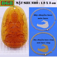 Mặt Phật Quan âm nghìn tay nghìn mắt pha lê trà 3 cm 5 cm kèm vòng cổ dây chuyền inox + móc dây chuy