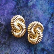 Vintage Jewelry 西洋古董飾品 金牛角 金屬流線 夾式耳環
